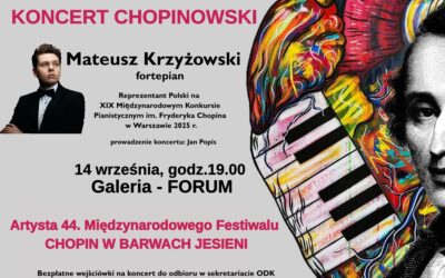 Zapraszamy na koncert Chopinowski Mateusza Krzyżowskiego 19 września – piątek.