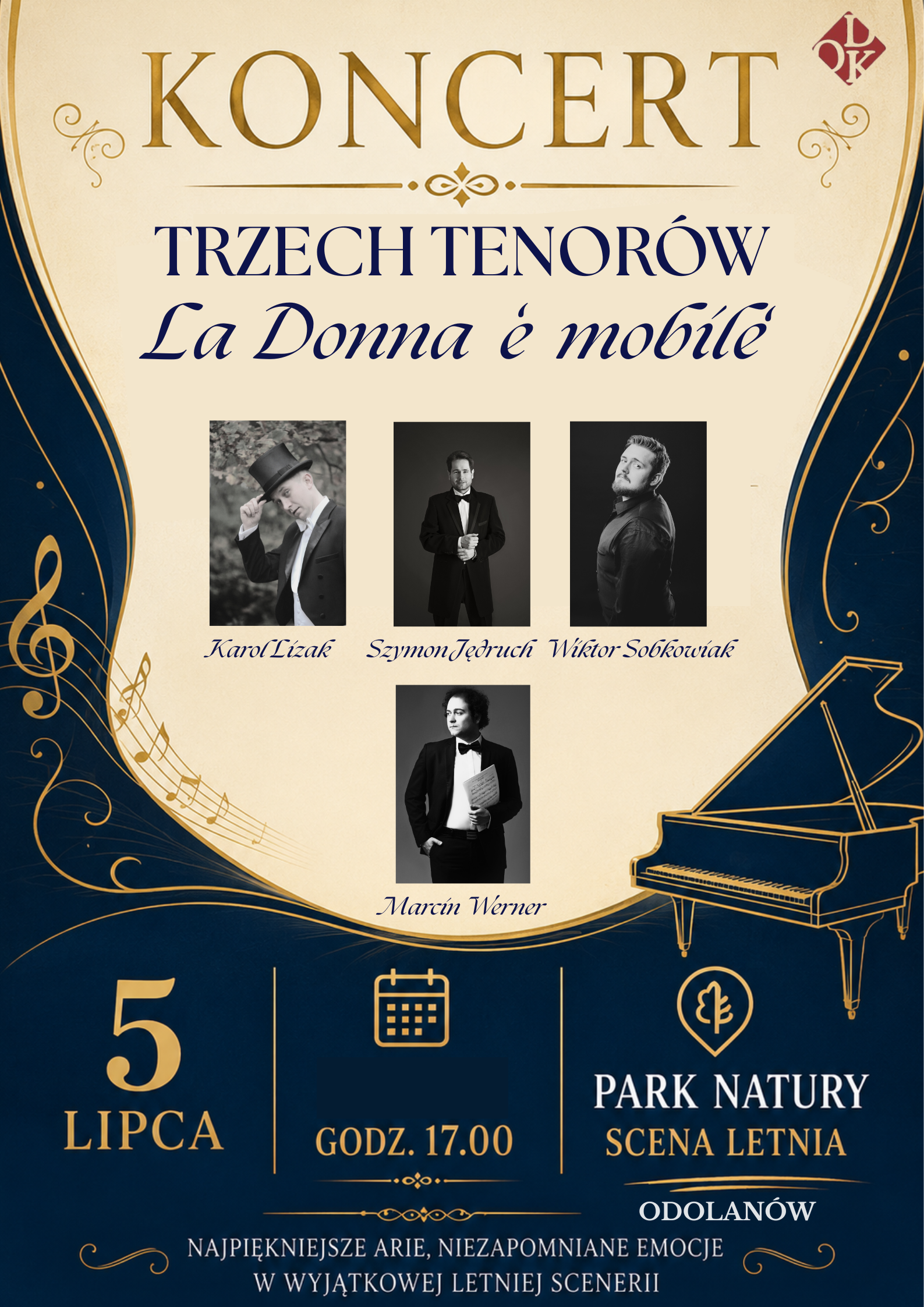 Koncert Trzech Tenorów „La donna è mobile” 5 lipca o godz. 17:00 w Parku Natury!